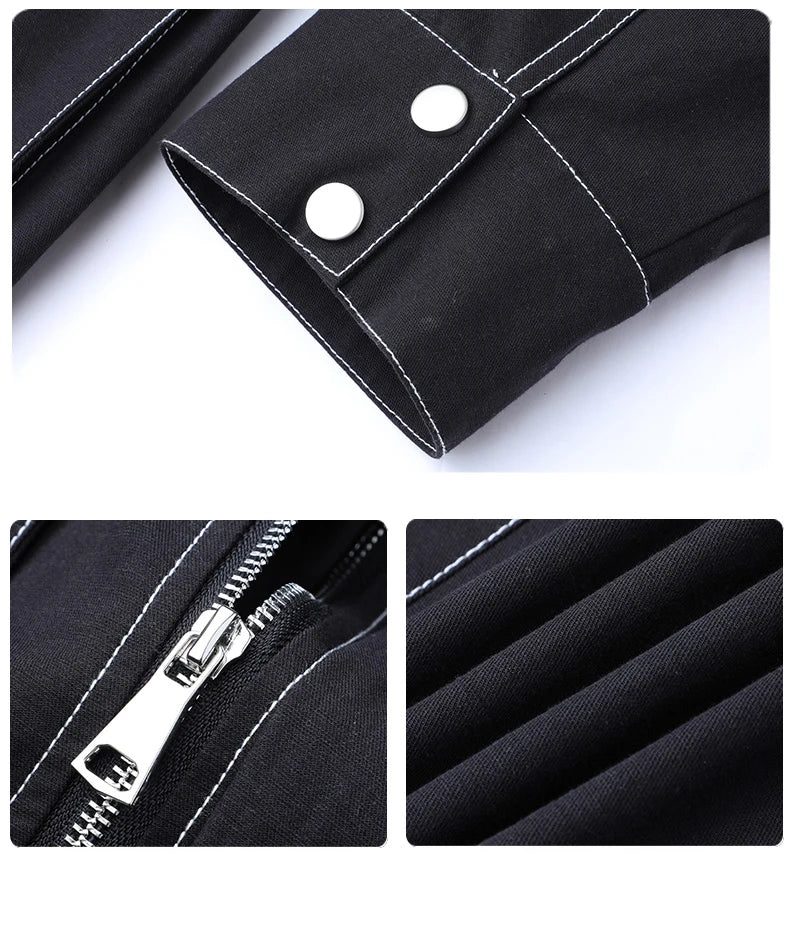 Lautaro Autumn Oversized Red Black Waterproof Windbreaker Women with Hood Many Pockets Zip Up Safari Style Cool Cargo Coat 2022