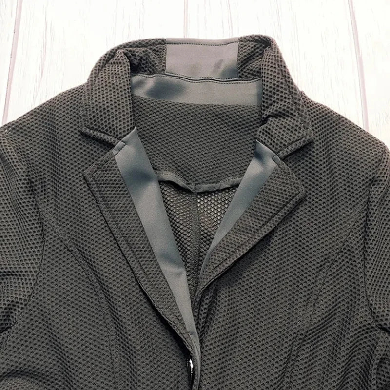 MXLLINA Breathable Mesh Hole Equestrian Jacket Women Summer Outdoor Horse Riding Clothing High Stretch Horse Riding Sport Coat