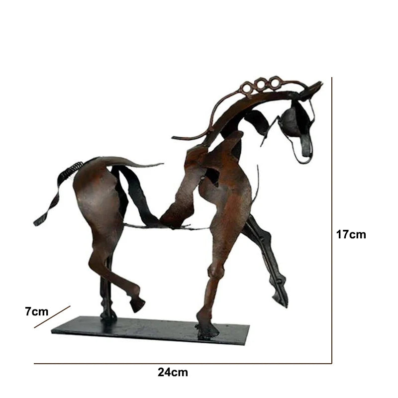 Home Handicrafts Metal Horse Statue With LED Light Decoration Retro Rustic Openwork Figurine Office Desk Horse Sculpture Gift