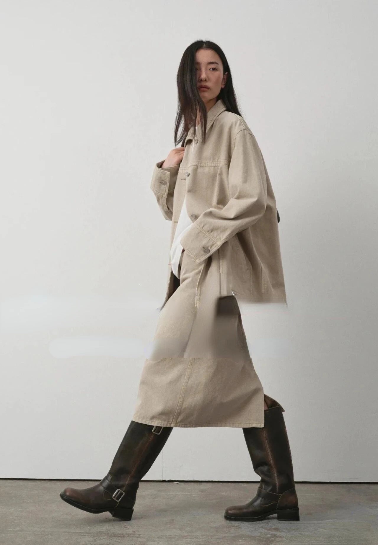 Women's High Boots 2025 New Retro Brown Western Cowhide Boots Gothic Square Toe Wide-leg Women's Long Boots