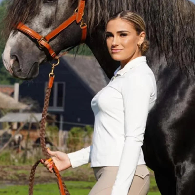 MXLLINA Burgundy Horse Riding T-Shirts Women Soft Equestrian Long Sleeve Tops Ladies Rider Show Base Layer T-shirt Wear Clothing