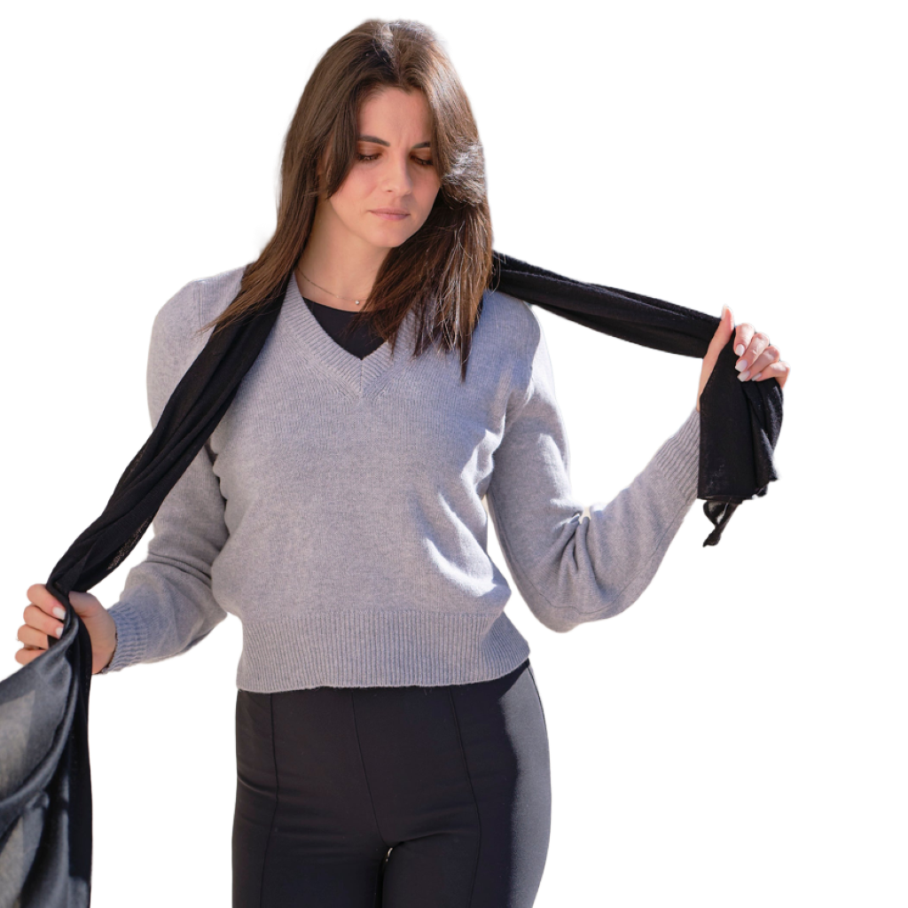 Maglia Donna Scollo a V Misto Cashmere Lana Merino e Seta