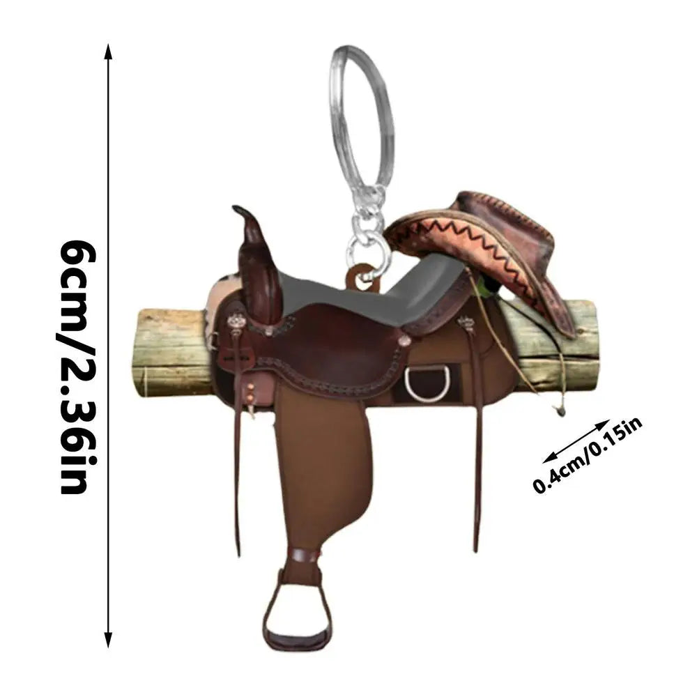 Horse Saddle Ornament Riding Horse Keychain Flat Acrylic Horse Lover Saddle Cowboy Cowgirl Car Rear View Mirror Accessories Car