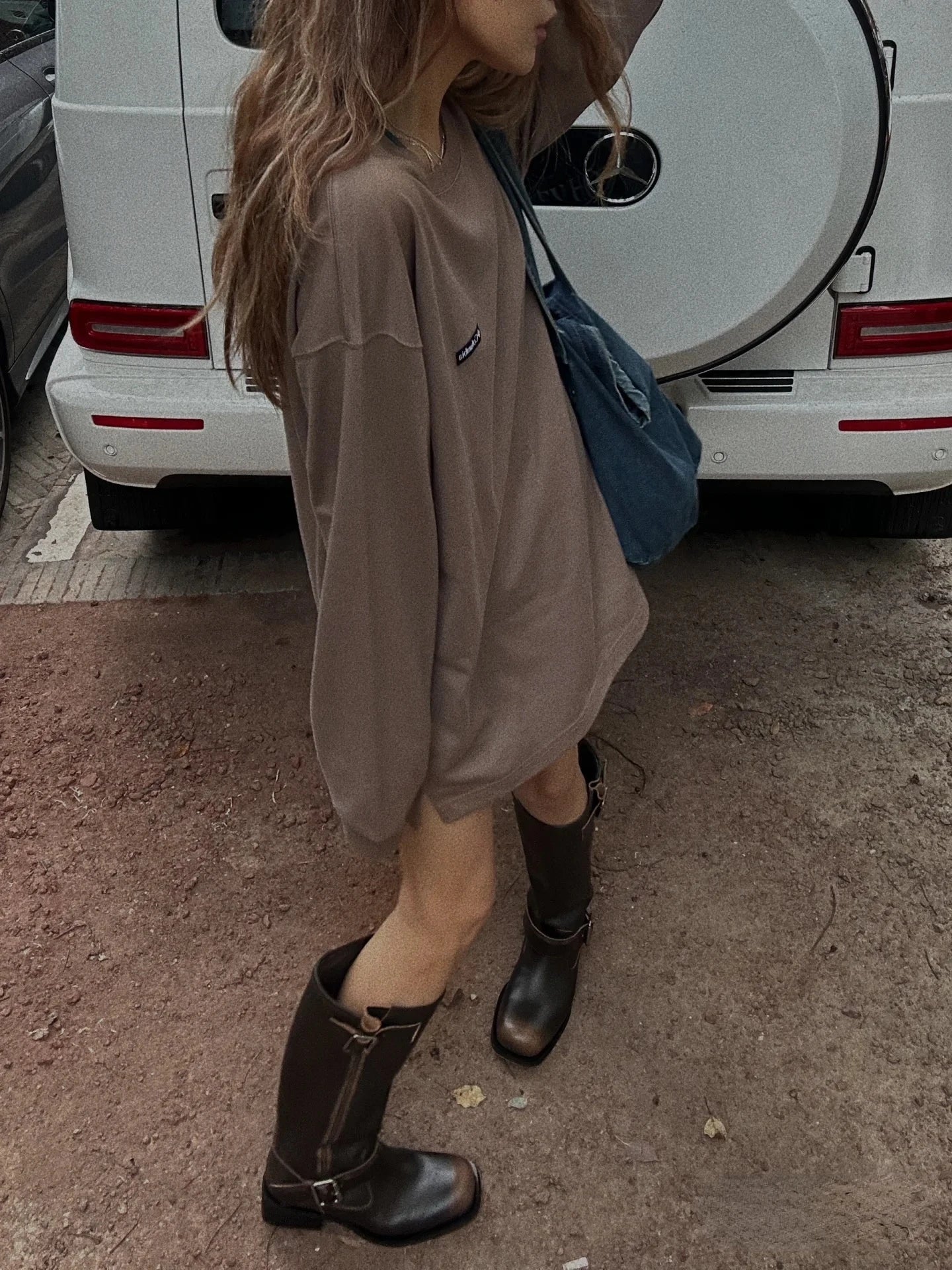 Women's High Boots 2025 New Retro Brown Western Cowhide Boots Gothic Square Toe Wide-leg Women's Long Boots