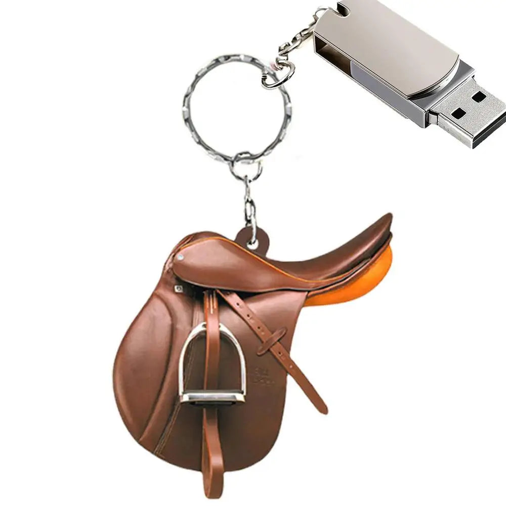 Horse Saddle Ornament Riding Horse Keychain Flat Acrylic Horse Lover Saddle Cowboy Cowgirl Car Rear View Mirror Accessories Car