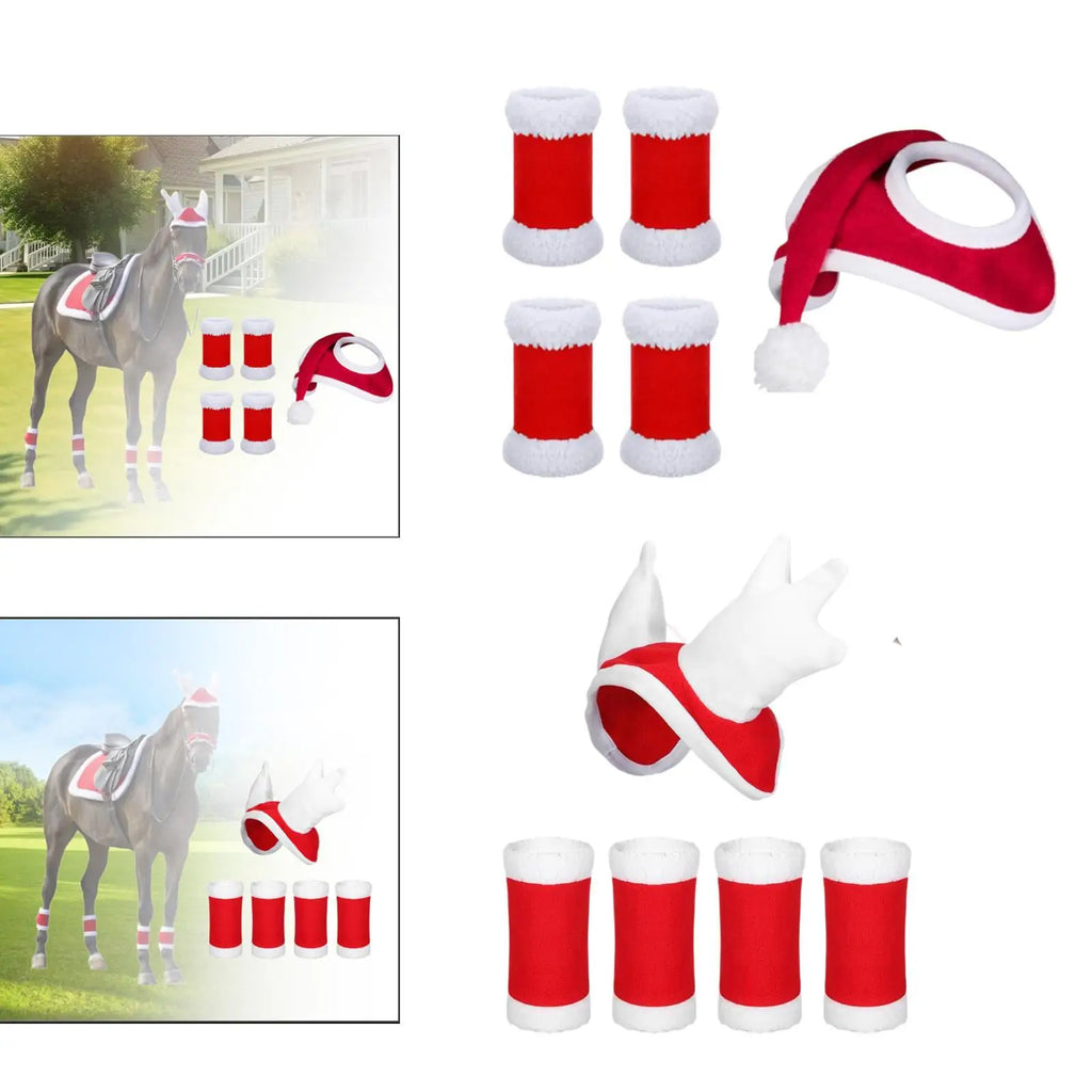 4Pcs Horse Leg Wraps Horse Christmas Hat Velvet Equestrian Equipment Xmas Hat Leg Boots for Parade Party Favors Christmas