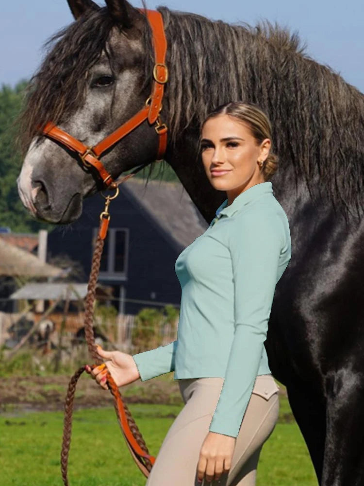 MXLLINA Burgundy Horse Riding T-Shirts Women Soft Equestrian Long Sleeve Tops Ladies Rider Show Base Layer T-shirt Wear Clothing