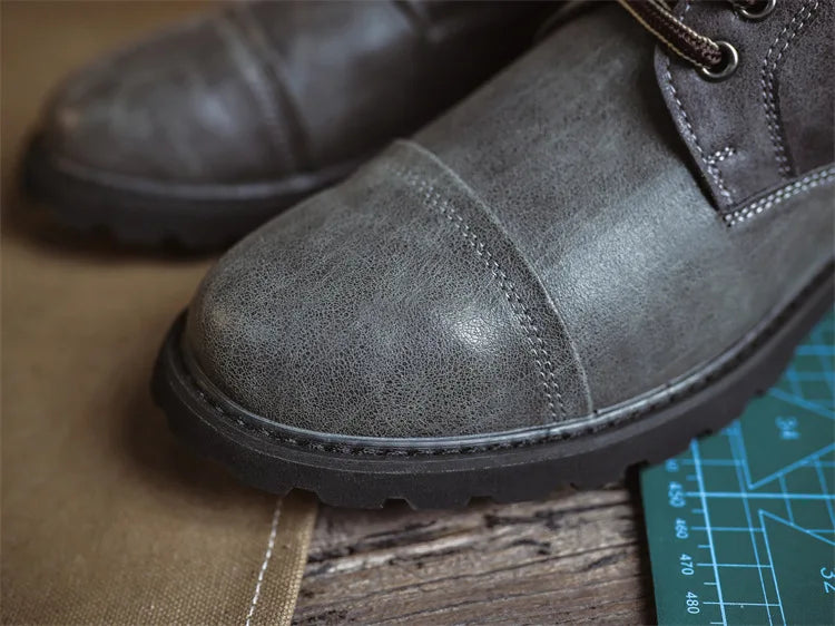 British Retro Men's High-Top Leather Cowboy Boots Lace-Up Comfortable Breathable Equestrian Casual Shoes Premium Quality Fashion