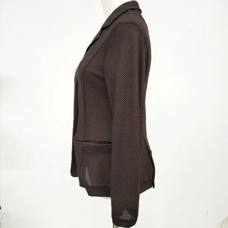 MXLLINA Breathable Mesh Hole Equestrian Jacket Women Summer Outdoor Horse Riding Clothing High Stretch Horse Riding Sport Coat