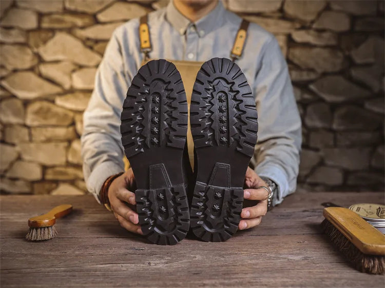 British Retro Men's High-Top Leather Cowboy Boots Lace-Up Comfortable Breathable Equestrian Casual Shoes Premium Quality Fashion