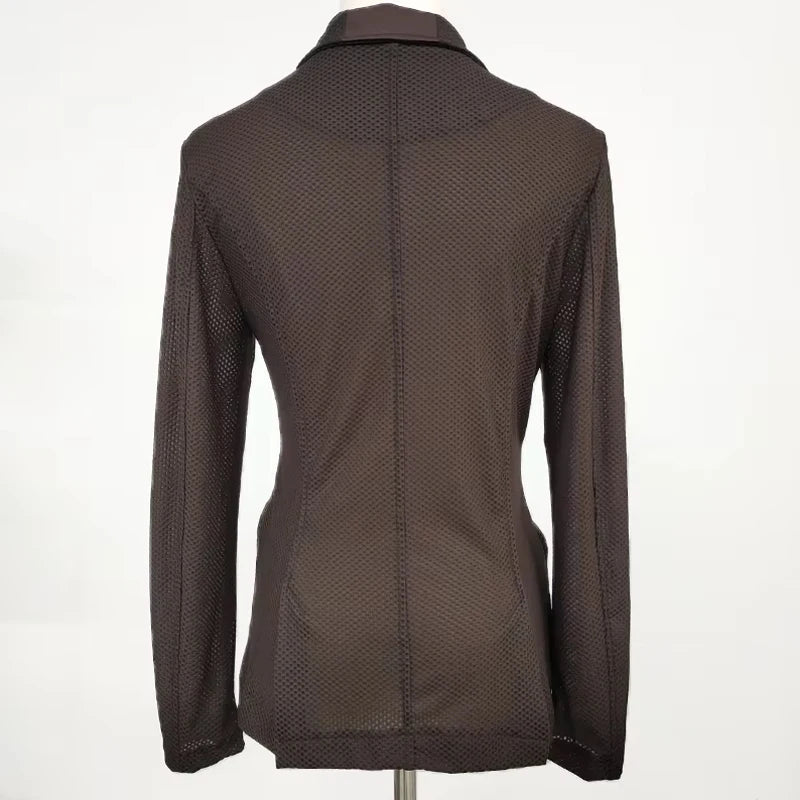 MXLLINA Breathable Mesh Hole Equestrian Jacket Women Summer Outdoor Horse Riding Clothing High Stretch Horse Riding Sport Coat