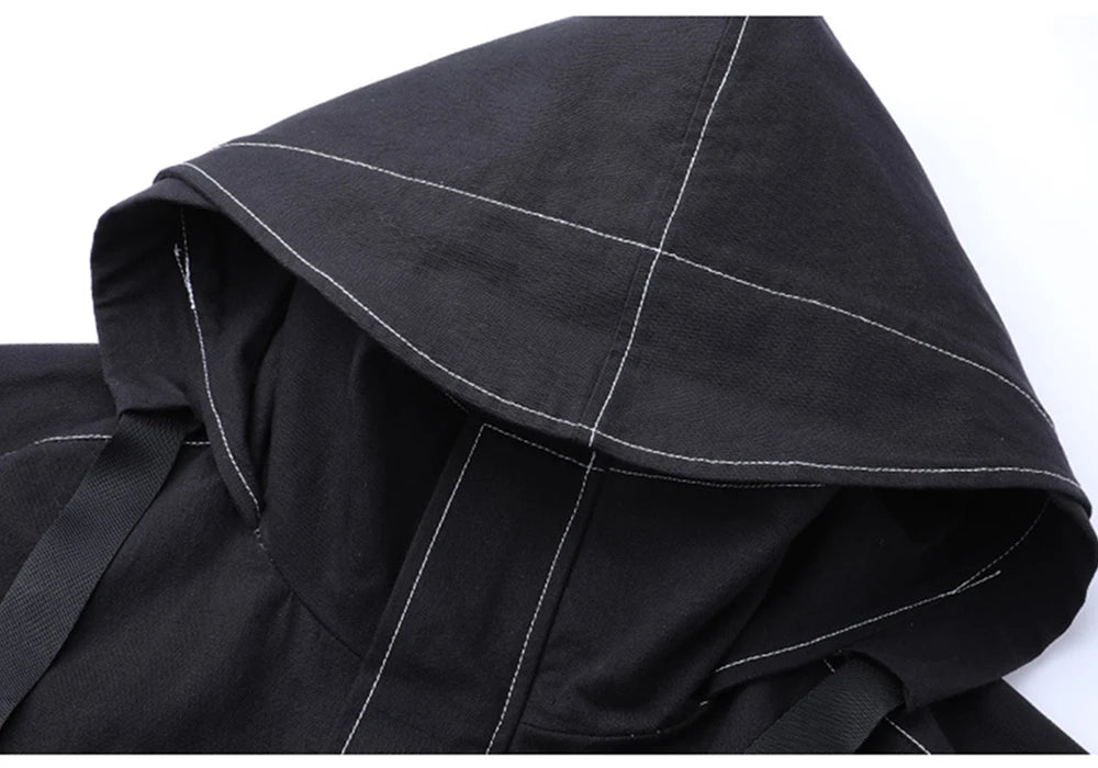 Lautaro Autumn Oversized Red Black Waterproof Windbreaker Women with Hood Many Pockets Zip Up Safari Style Cool Cargo Coat 2022