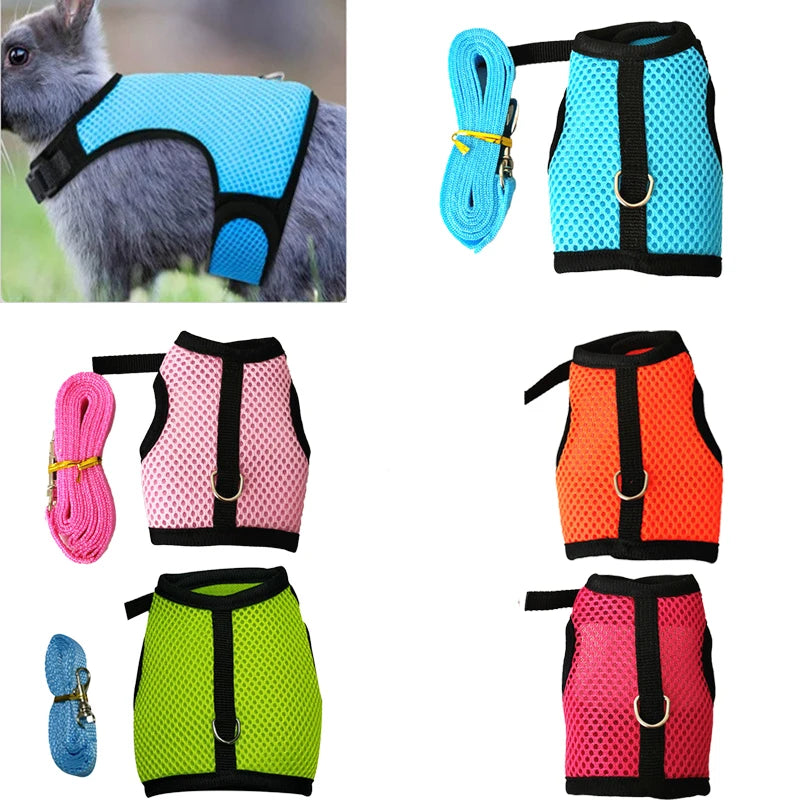 Pet Accessories Rabbit Harnesses Vest Leashes Set Soft Mesh Harness with Leash Small Animal Guinea Pig Hamsters Bunny Accessorie