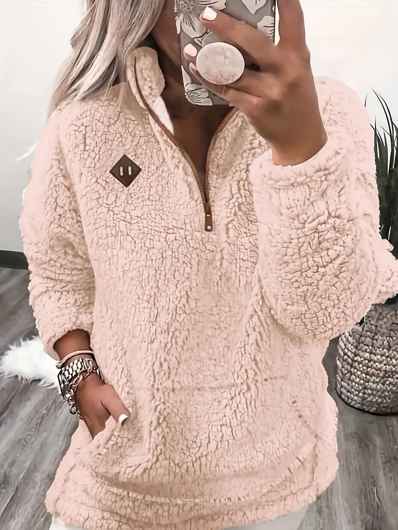 Women'S Cozy Fleece Zip-Up Sweatshirt with Stand Collar - Light Blue, Long Sleeve, Casual Fall/Winter Pullover, Soft & Warm, Perfect for Casual Attire, Casual Winter Wear | Stand Collar Sweatshirt | Zippered Pullover, Sweater