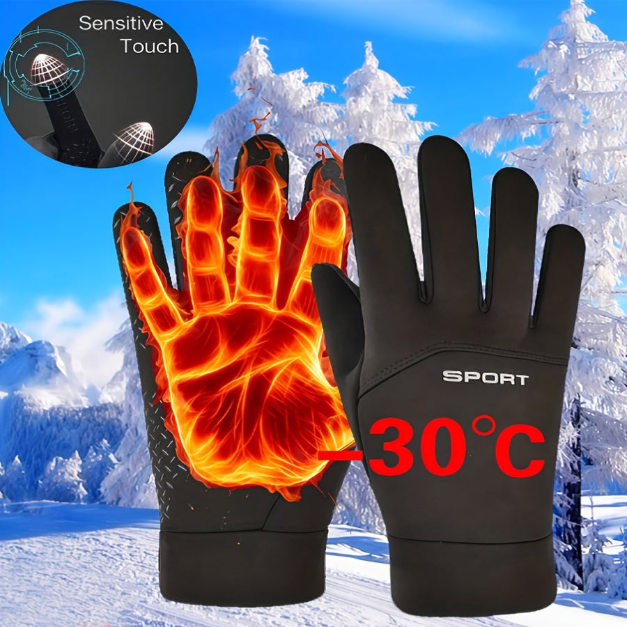 Men'S Winter Outdoor Thermal Gloves - Touchscreen Compatible, Adjustable Drawstring Closure, Breathable Nylon & Polyester Blend, Ideal for Sports, Cycling, and Skiing, Winter Sports Gear | Adjustable Gloves | Durable Gloves,
