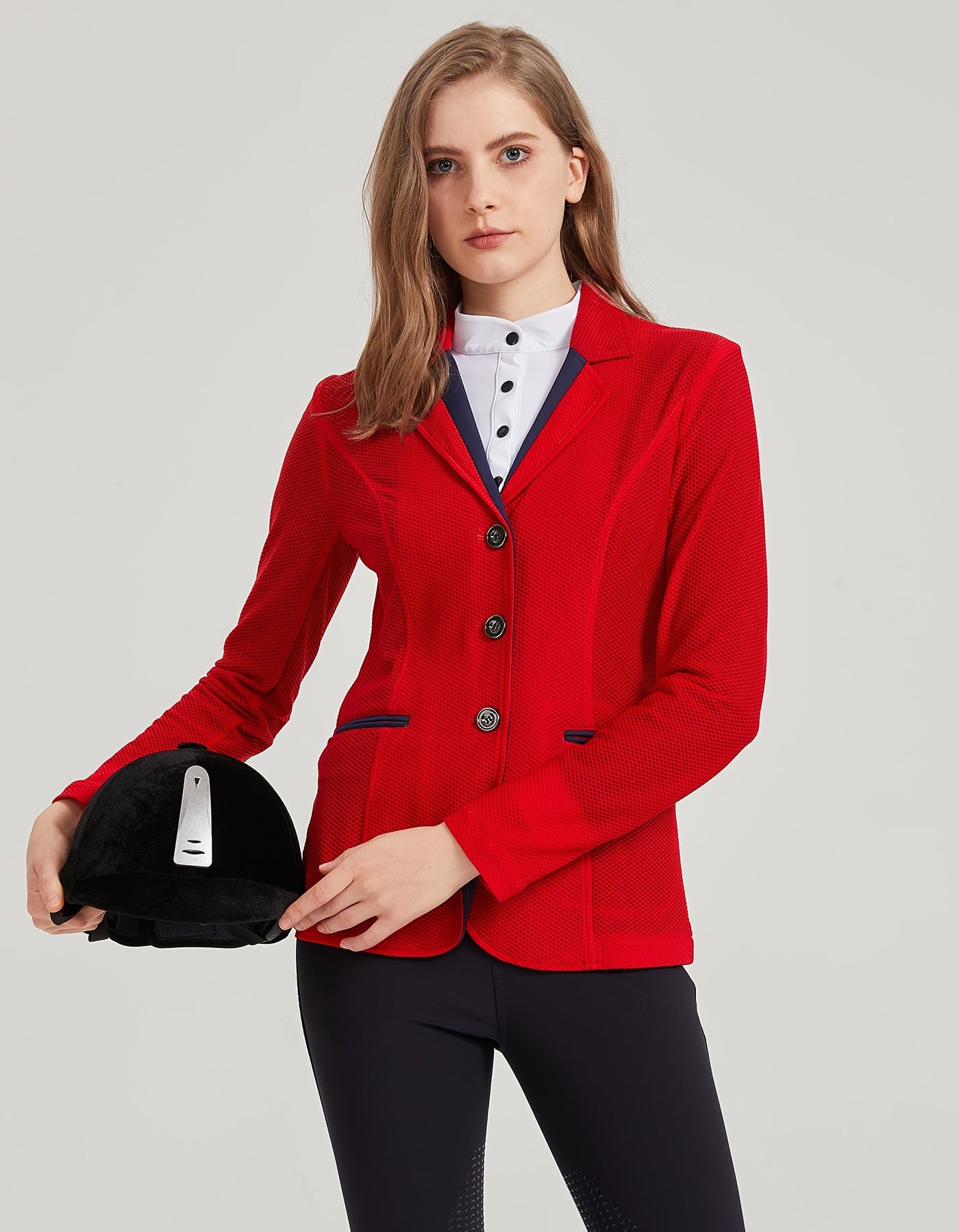 Elegant Women's Equestrian Jacket - Breathable, Lightweight & Stretchy Mesh Fabric, Long Sleeve, Button-Up Riding Coat for Spring/Summer