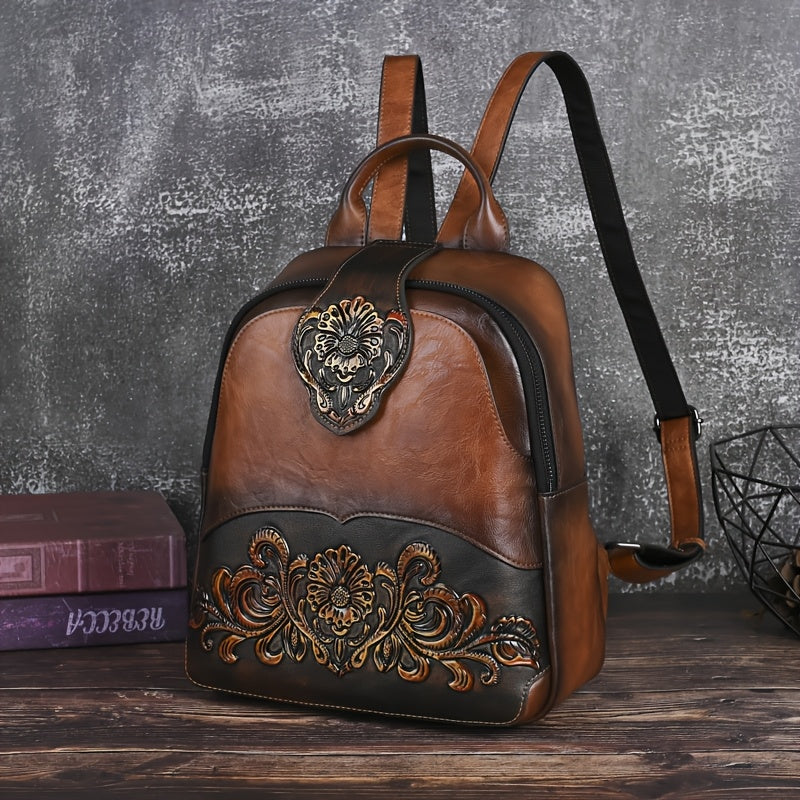 Women's Vintage Western Boho Backpack - Large Capacity Handbag with Floral & Lace-like Paisley Print, Adjustable Shoulder Straps, Golden-Tone Hardware (Coffee/Dark Brown/Tortoiseshell),, Travel