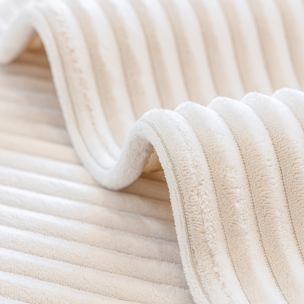 1pc HF Modern Plush Flannel Sofa Cushion Cover - Pet-Friendly Non-Slip Sofa Protector with Striped Design & Leather-Like Patches, Machine Washable Furniture Cover for 3/2/4-Seater, Living Room, Bedroom, Office Decor, Bedroom