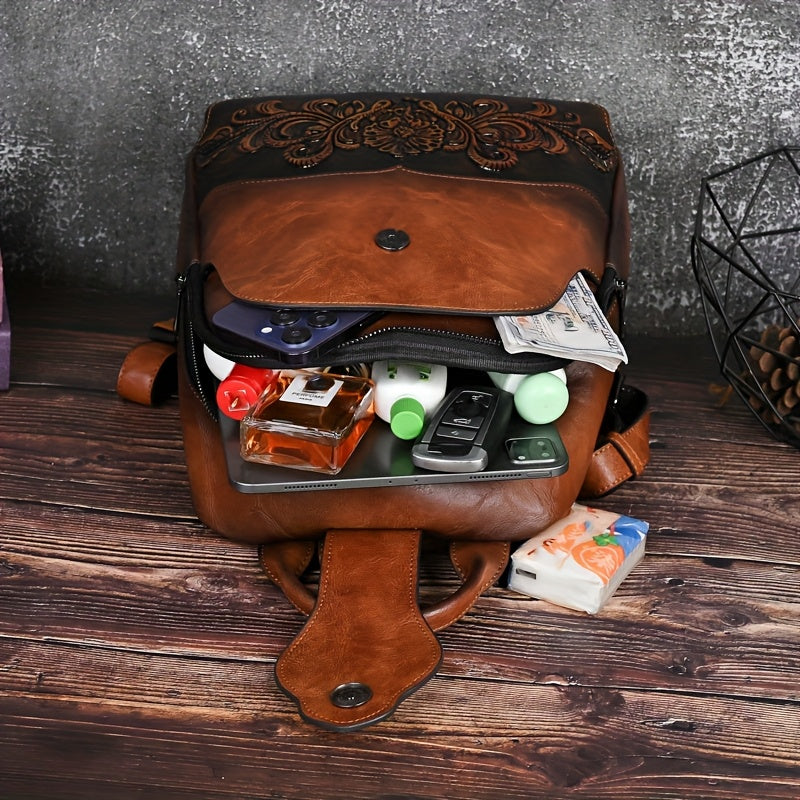 Women's Vintage Western Boho Backpack - Large Capacity Handbag with Floral & Lace-like Paisley Print, Adjustable Shoulder Straps, Golden-Tone Hardware (Coffee/Dark Brown/Tortoiseshell),, Travel