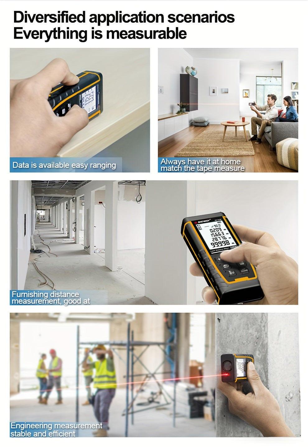 Sndway Laser Distance Meter Digital Trena Laser Tape Range Finder Build Measure Device Elecctronic Ruler Laser Tape Measure Roulette Without 1.5V AAA Battery