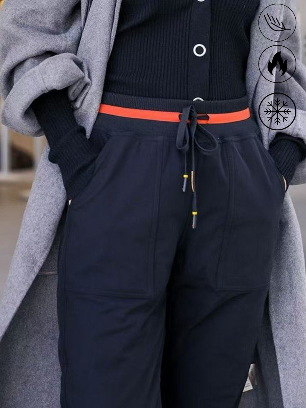 Women's Thermal Duck Down Pants - High-Waisted Winter Snow Pants with Duck Down Filling, Cuffed Trousers & Contrast Waistband, Elastic Drawstring Waist (No Belt) for Skiing, Snowboarding & Cold Weather (Casual)