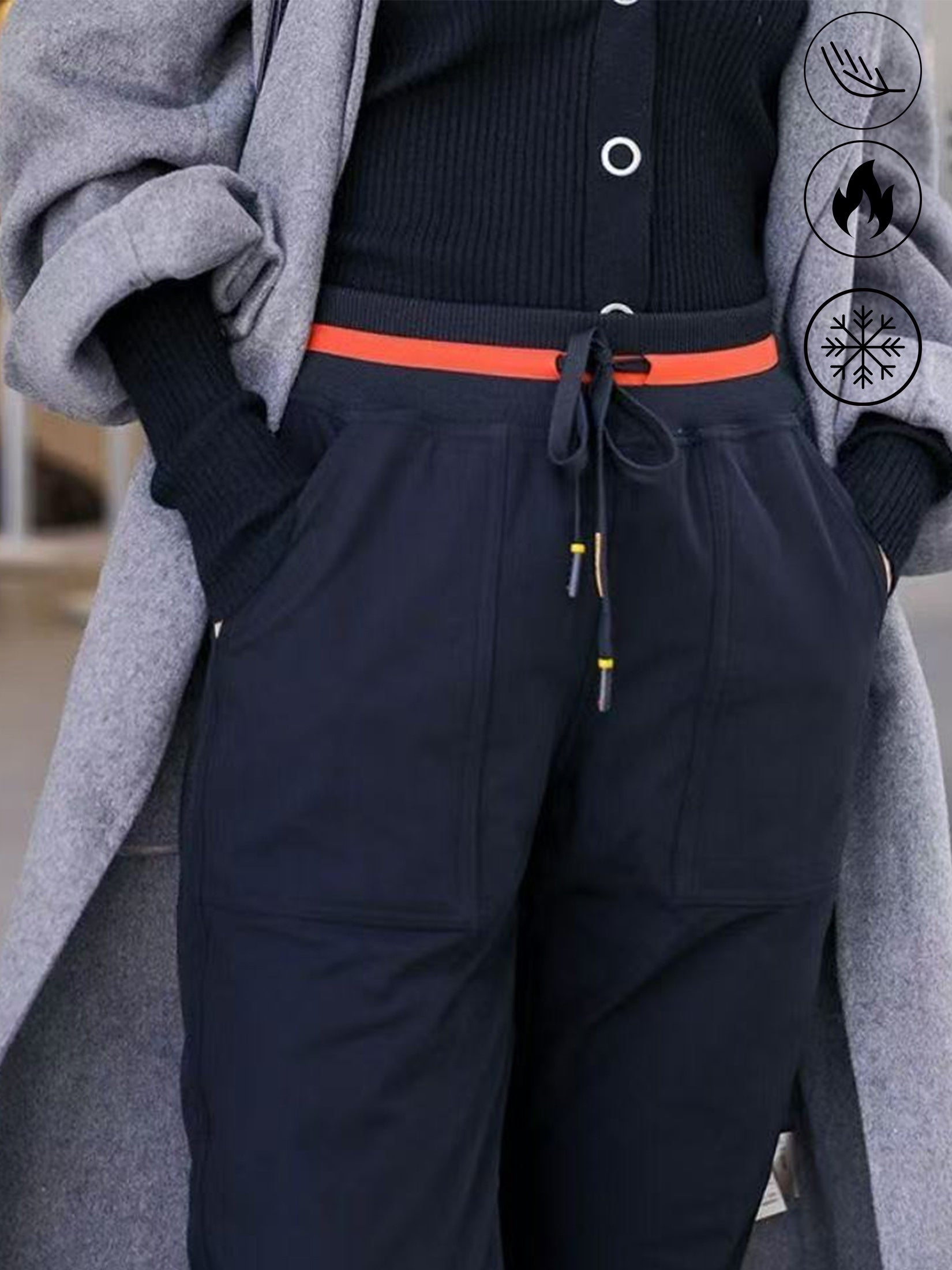 Women's Thermal Duck Down Pants - High-Waisted Winter Snow Pants with Duck Down Filling, Cuffed Trousers & Contrast Waistband, Elastic Drawstring Waist (No Belt) for Skiing, Snowboarding & Cold Weather (Casual)