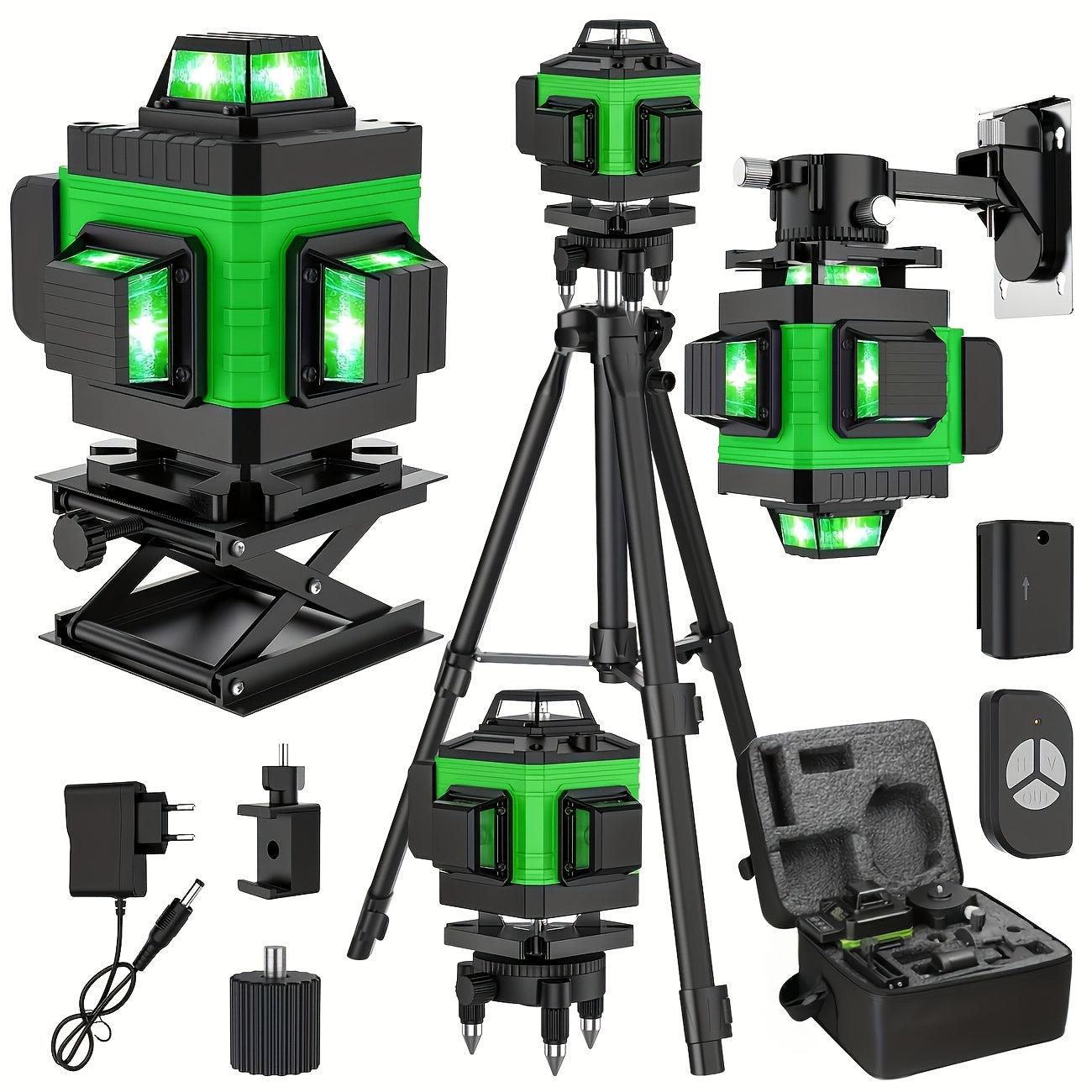 Cross Line Laser, Multifunctional 4D Laser With 12 Lines, Self-levelling Machine, Rechargeable Lithium Battery Level With 2 * 2400 MAh Batteries Green(without Tripod)