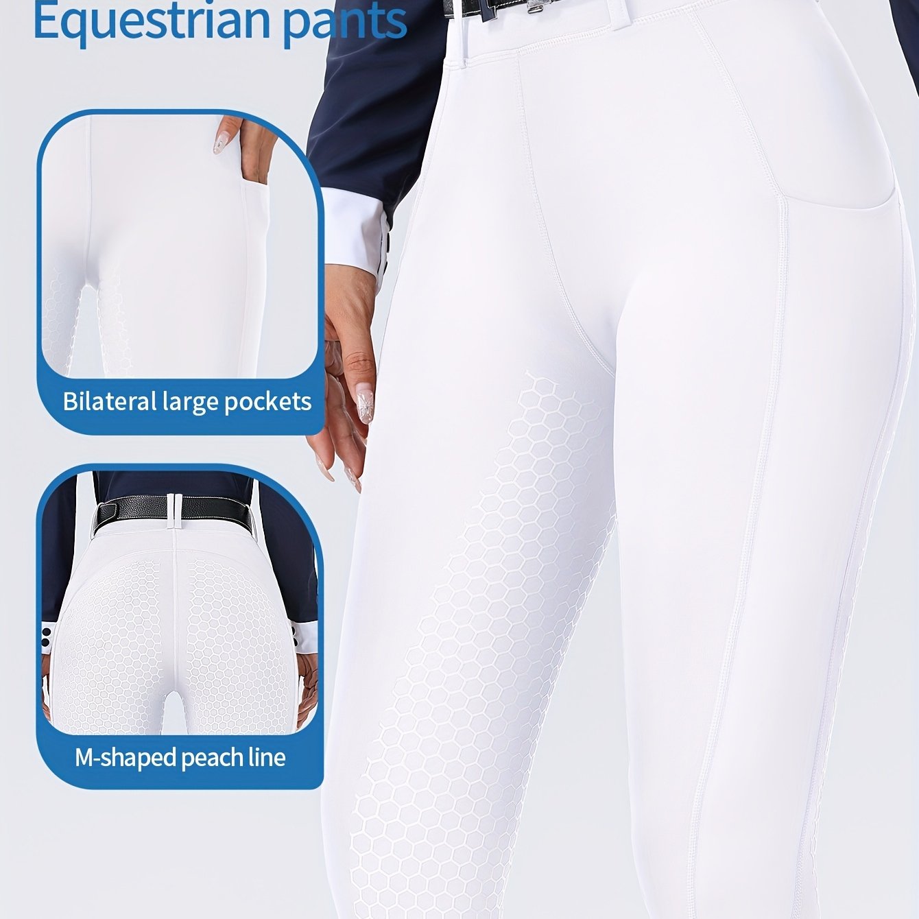 Women's High-Waisted Equestrian Riding Pants - Full Seat Stretch Slim-Fit Bifur Gaps, Durable Machine-Washable Trousers with Pockets for Horseback Riding & All-Season Wear