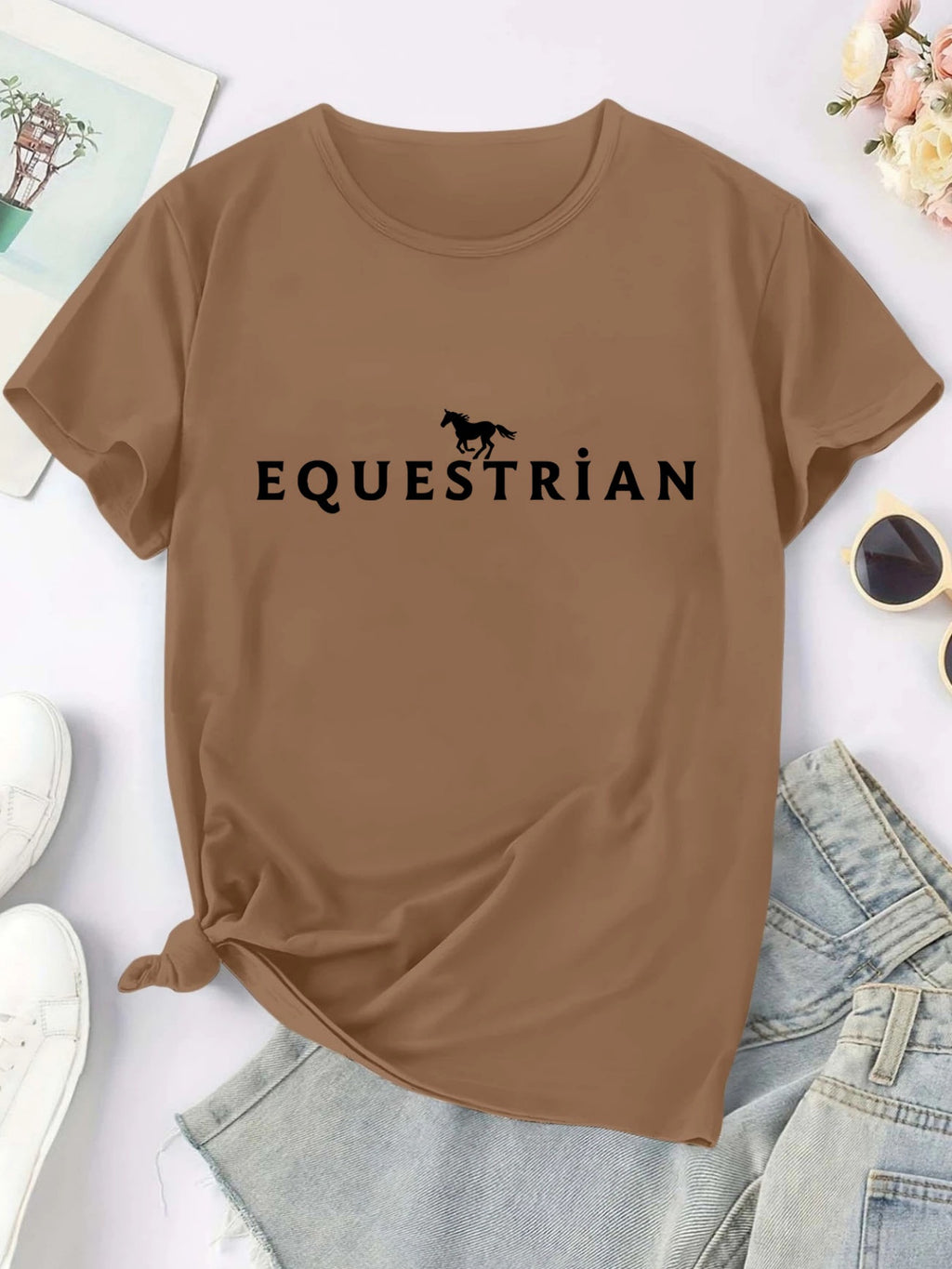 Women'S Equestrian Graphic T-Shirt - Black with Bold Equestrian Text - Stretchy Comfort Fit Horseback Riding Tee for Women - All-Season Casual Everyday & Riding Apparel - Equestrian Clothing, Horse Tshirt, Round Neckline Shir