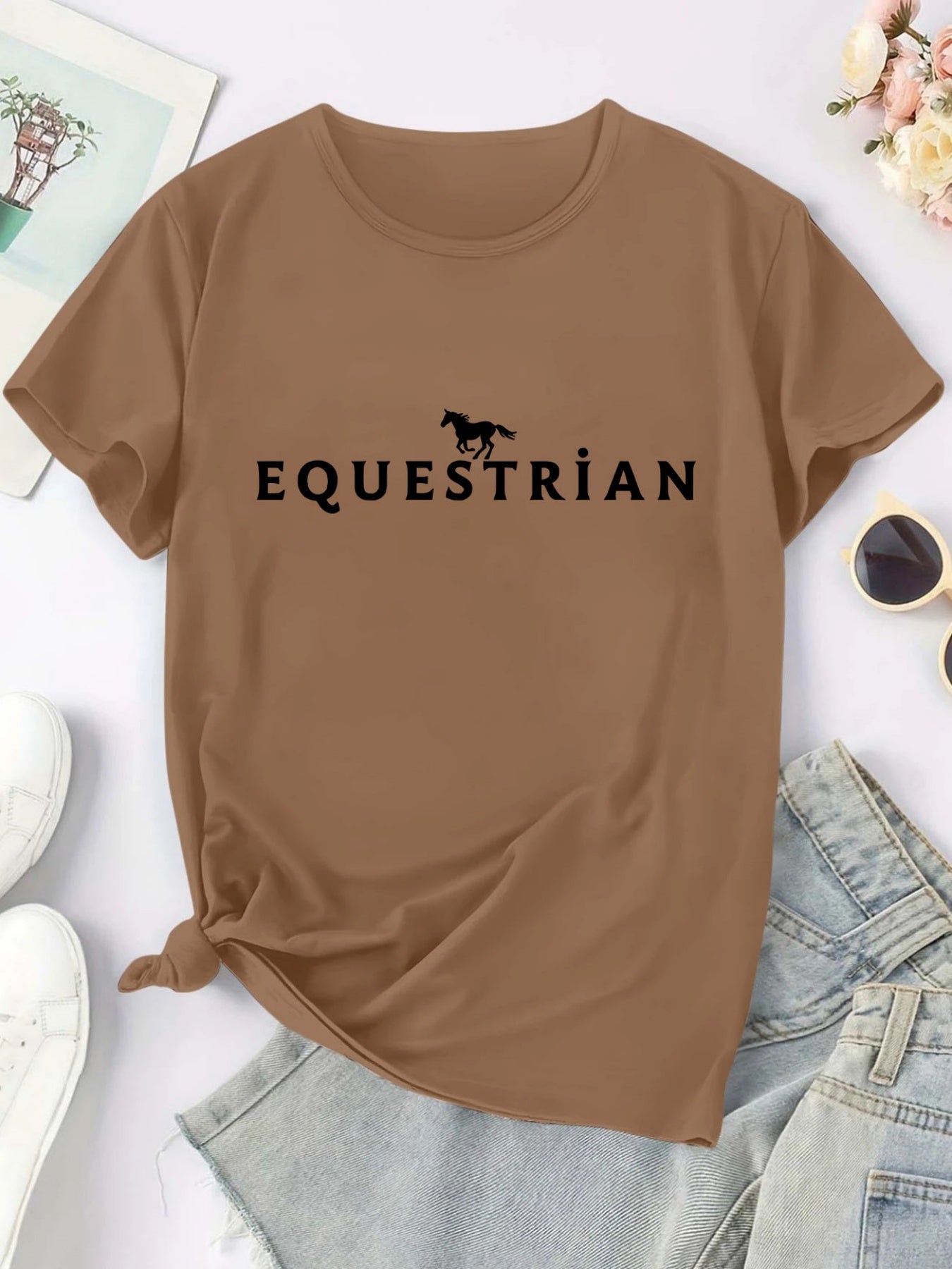 Women'S Equestrian Graphic T-Shirt - Black with Bold Equestrian Text - Stretchy Comfort Fit Horseback Riding Tee for Women - All-Season Casual Everyday & Riding Apparel - Equestrian Clothing, Horse Tshirt, Round Neckline Shir