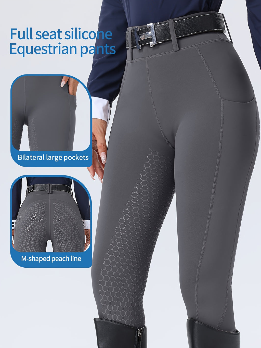 Women's High-Waisted Equestrian Riding Pants - Full Seat Stretch Slim-Fit Bifur Gaps, Durable Machine-Washable Trousers with Pockets for Horseback Riding & All-Season Wear