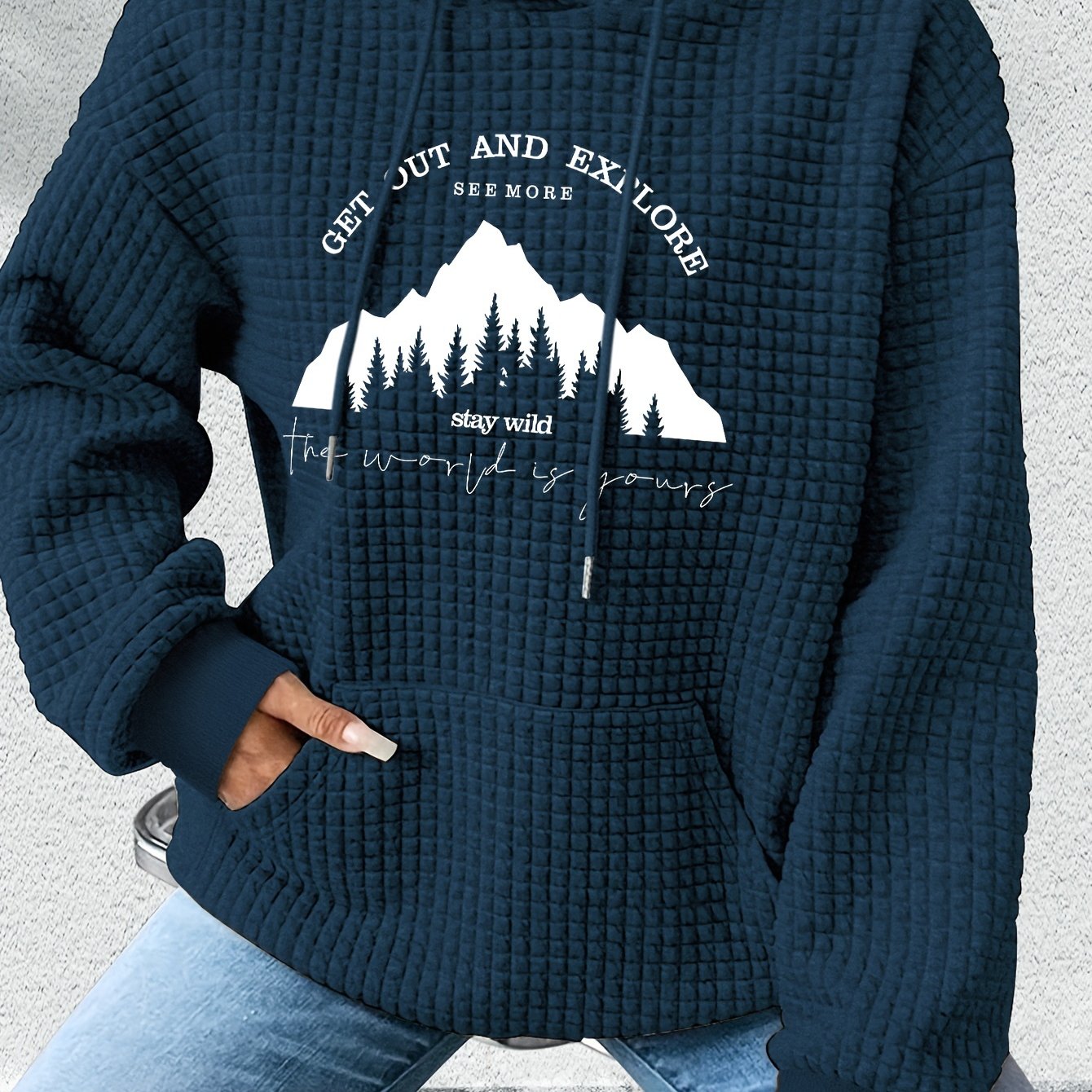 graphic print hoodie, drawstring casual hooded sweatshirt for winter & fall, Women's clothing, Loungewear, Winter Fashion, Urban Style, Geometric Pattern, Cozy Fabric, Quality Stitching, Unisex Style, Printed Hoodie, Women's