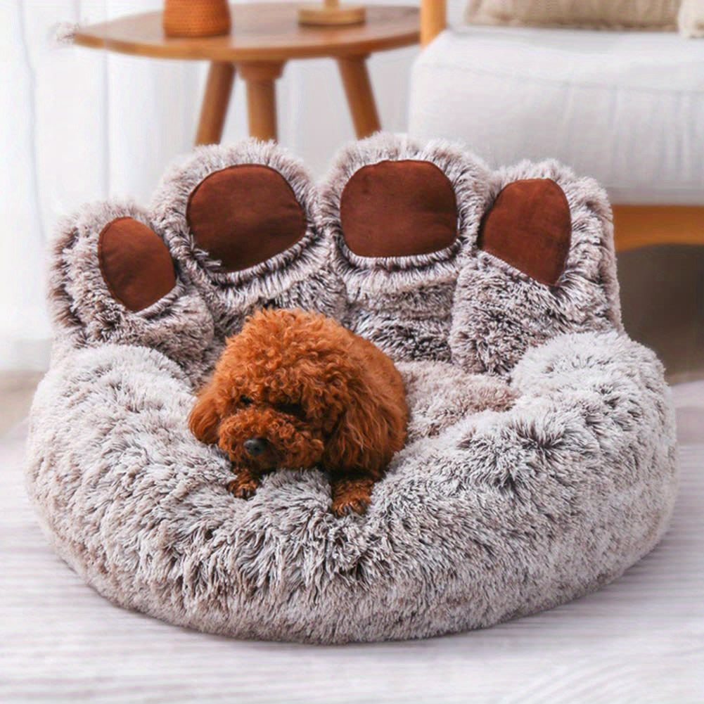 Cute Bear Paw Shape Dog Bed & Cat Bed, Calming Donut Dog Bed, Warming Cozy Soft Dog Round Bed, Plush Dog Cat Cushion Bed Christmas Gift