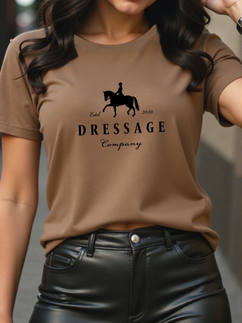 Women'S Elegant Dressage Graphic T-Shirt - White Tee with Black Dressage Text, Soft Breathable Polyester Blend Shirt for Equestrian Events, Casual Attire & Casual Outfits - All-Season Women'S Top, Horse T Shirt, Outdoor Activ