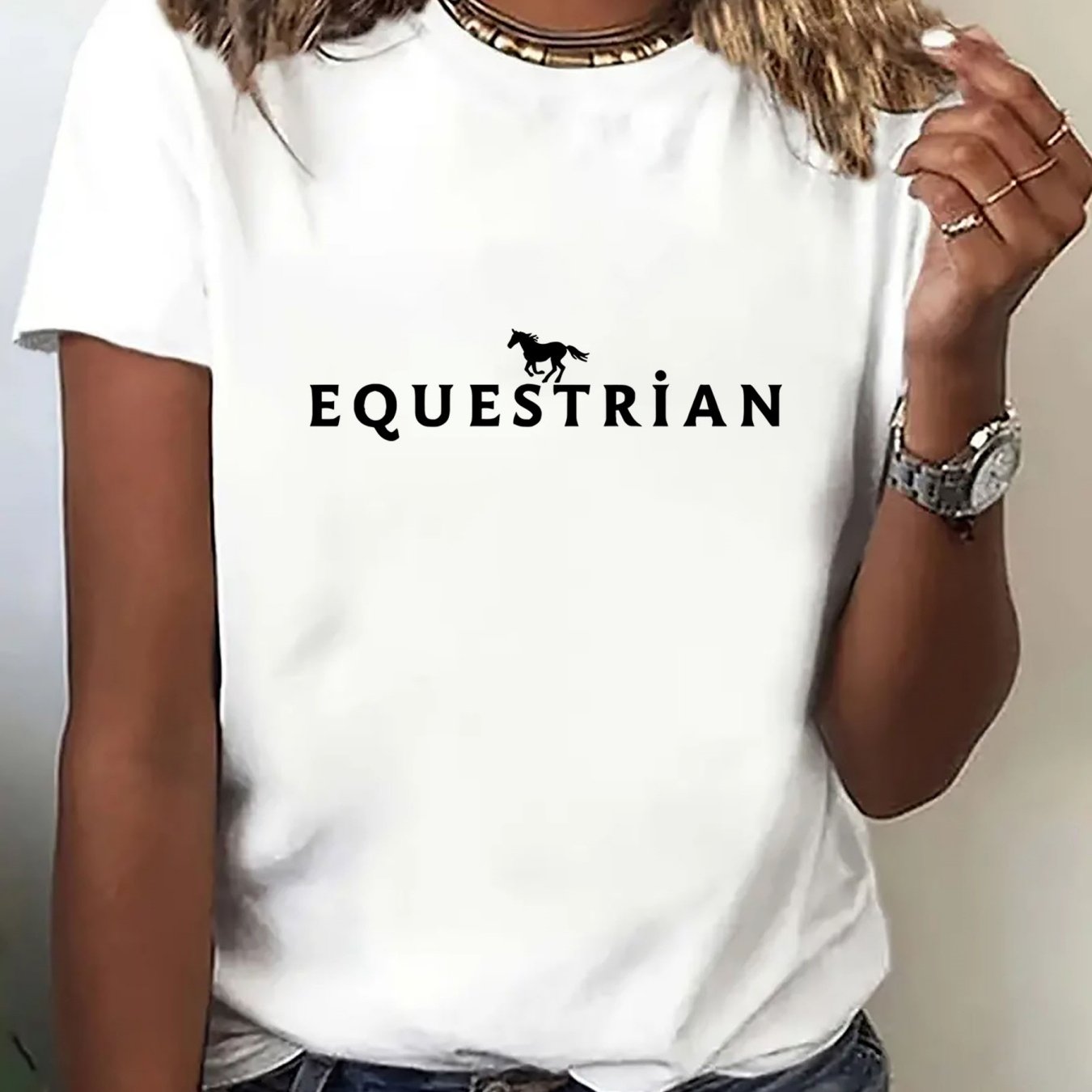 Women'S Equestrian Graphic T-Shirt - Black with Bold Equestrian Text - Stretchy Comfort Fit Horseback Riding Tee for Women - All-Season Casual Everyday & Riding Apparel - Equestrian Clothing, Horse Tshirt, Round Neckline Shir