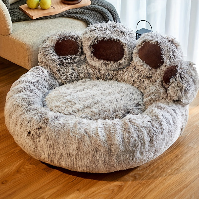 Cute Bear Paw Shape Dog Bed & Cat Bed, Calming Donut Dog Bed, Warming Cozy Soft Dog Round Bed, Plush Dog Cat Cushion Bed Christmas Gift