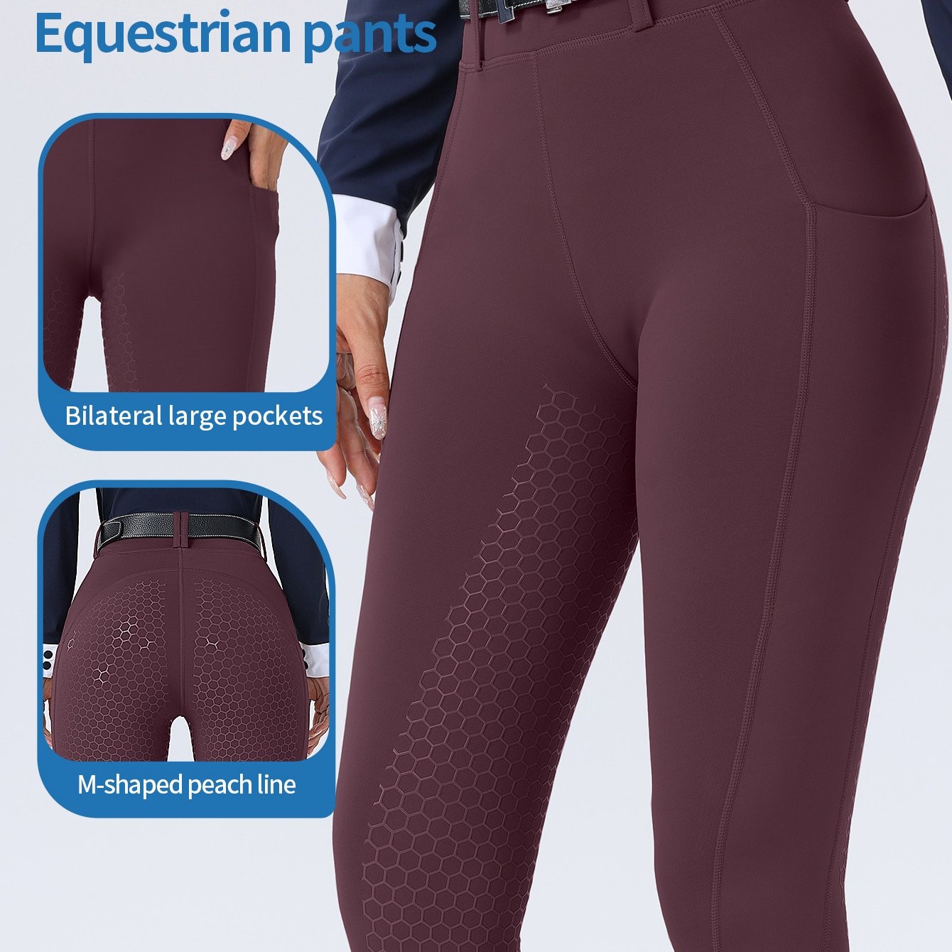 Women's High-Waisted Equestrian Riding Pants - Full Seat Stretch Slim-Fit Bifur Gaps, Durable Machine-Washable Trousers with Pockets for Horseback Riding & All-Season Wear