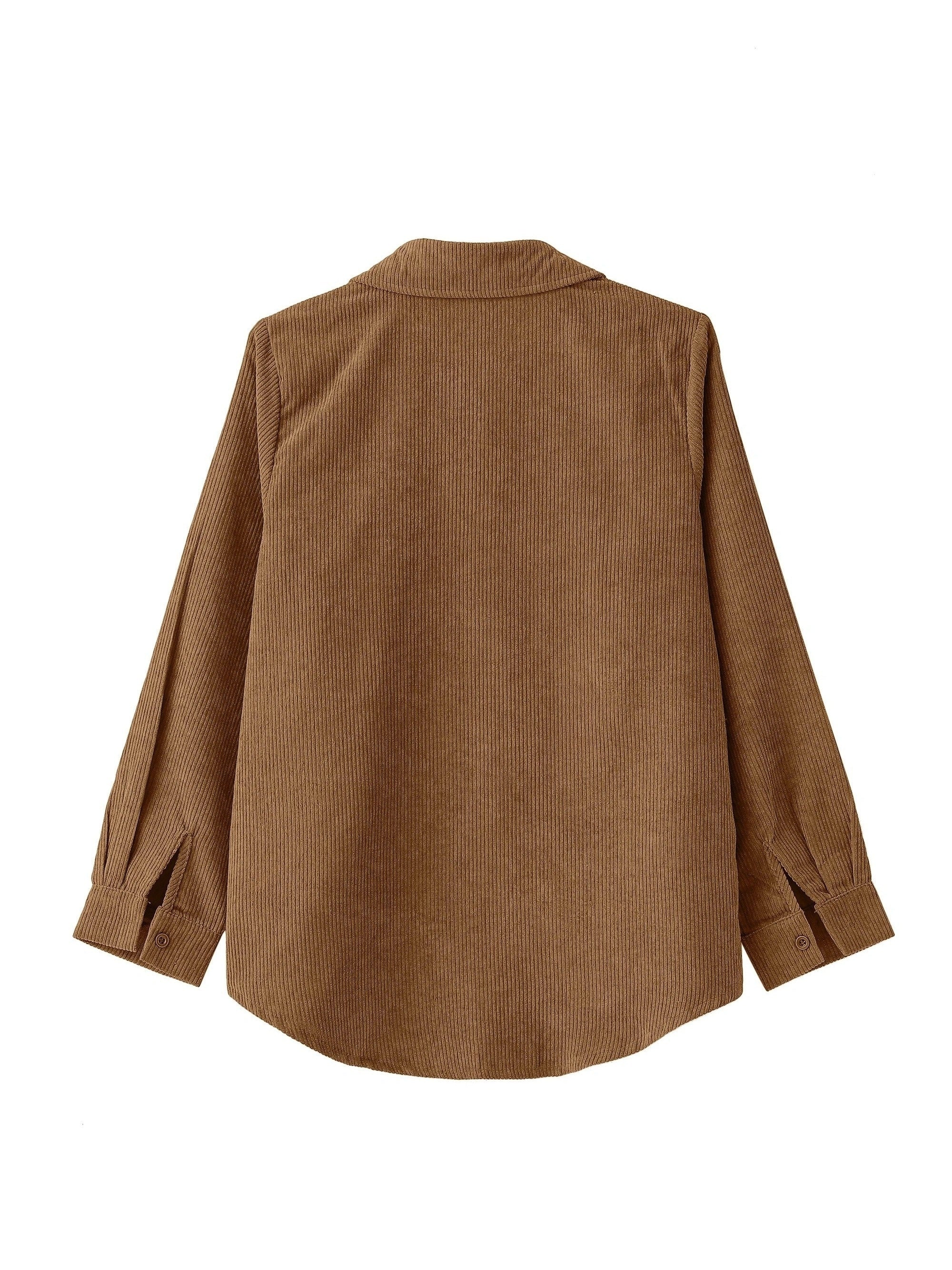 Vintage-Inspired Solid Color Button-Up Shirt with Pockets - Long Sleeve, Polyester, Machine Washable - Elegant Women's Fashion