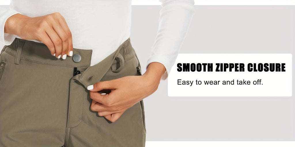 Women'S Thermal Insulated Fleece-Lined Softshell Ski Pants - Winter Warm Hiking Pants with Full-Length Zipper Closure, Snow Skiing Pants for Skiing, Hiking, Outdoor Activities - All-season Casual Outdoor Wear, Hiking Gear, Du