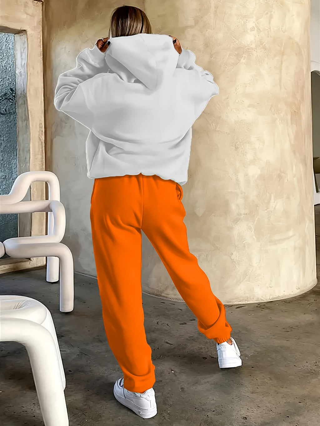 2025 Autumn/Winter New Arrival, Rider and Horse Pattern, Casual Letter Print Loose Warm Long Sleeve Hooded Sweatshirt and Drawstring Pants Women'S Two-Piece Set, Winter Clothing, Casual Wear, Trendy Outfit, Hooded Sweatshirt,