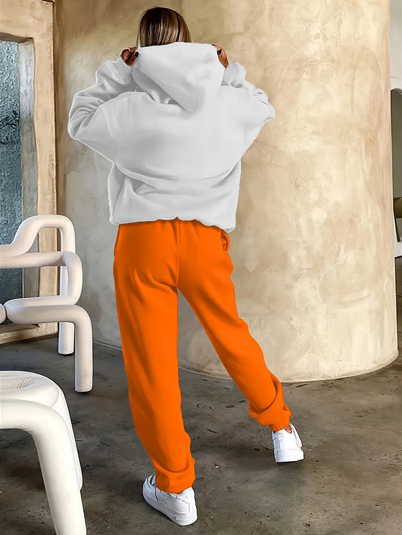 2025 Autumn/Winter New Arrival, Rider and Horse Pattern, Casual Letter Print Loose Warm Long Sleeve Hooded Sweatshirt and Drawstring Pants Women'S Two-Piece Set, Winter Clothing, Casual Wear, Trendy Outfit, Hooded Sweatshirt,