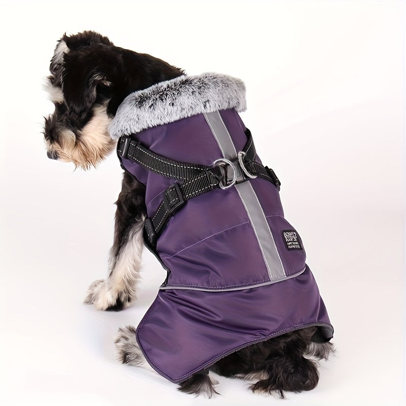 1pc Dog Coat Winter Jacket With Reflective Strap, Dog Apparel Vest High Collar Dog Sweater Pet Dog Costume For Outdoor Training Walking Running