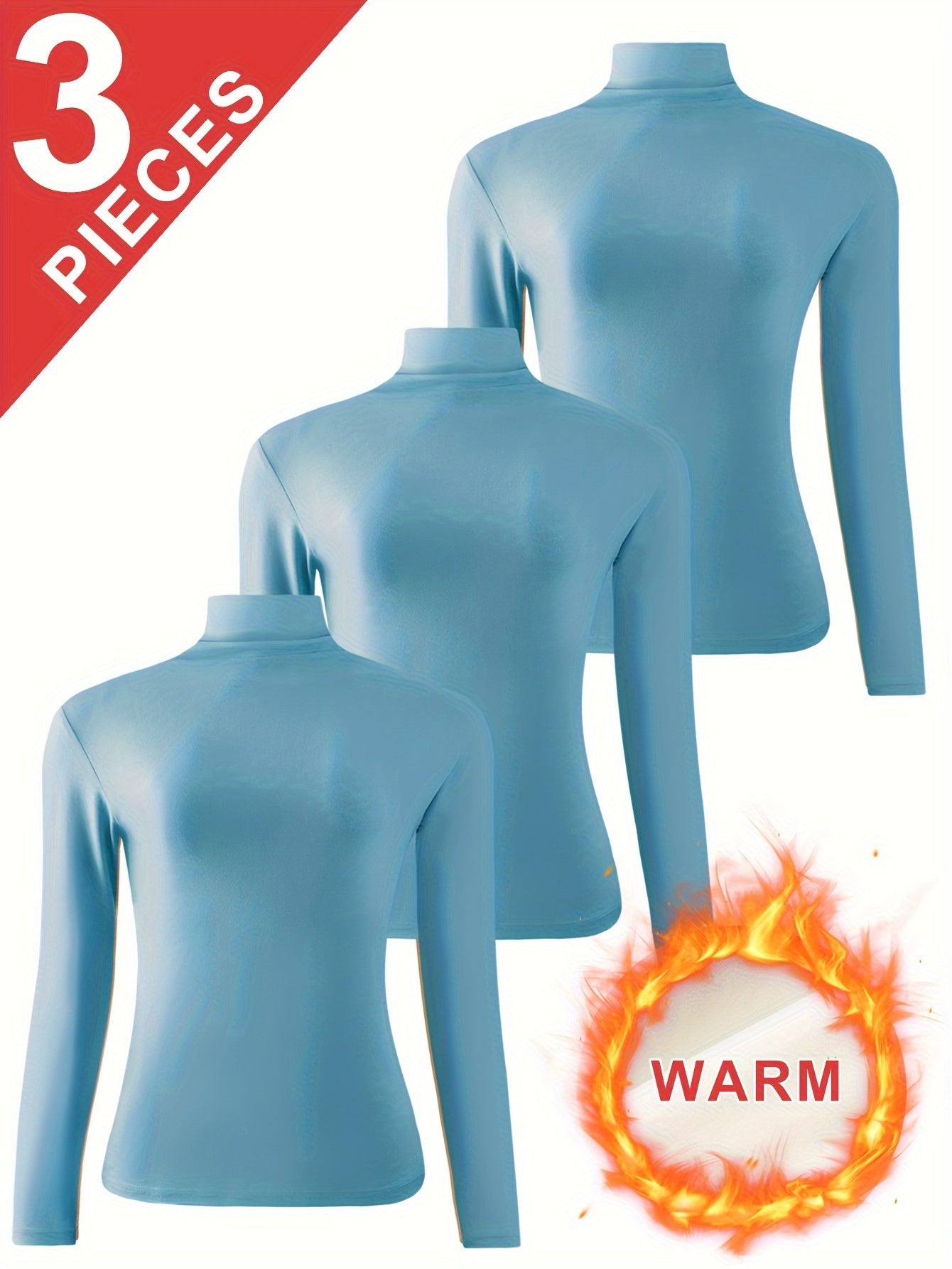 [3pcs Women'S Thermal Base Layer Tops] 3-Pack Women'S Thermal Base Layer Tops, Polyester Knit Warm Half-Turtleneck Shirts for Autumn and Winter