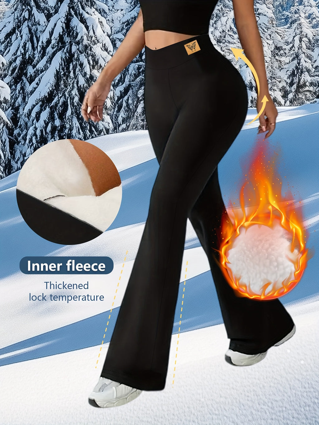 Women's Thermal Leg Warmth Winter & Fall High-Waisted Wide-Leg Pants - Thermal Insulating Tights with Belt Loop, Thickened Leg Warmth for Cold Weather, Solid Black Jumbo Length Pants for Layering & Floor, Hand Washable (No Dr