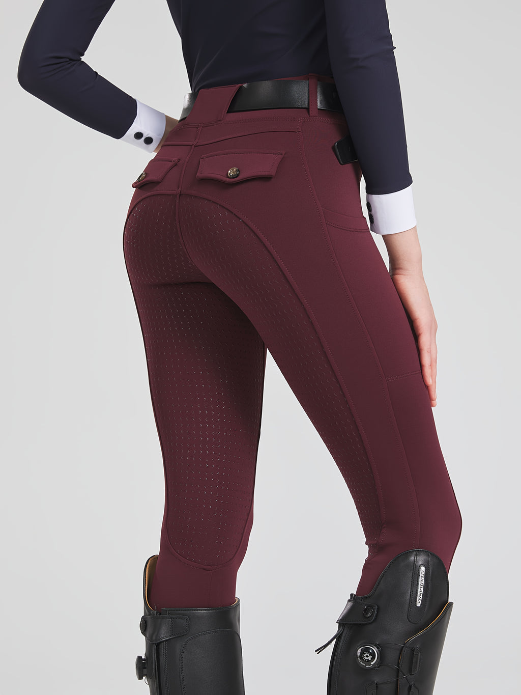 High-Elasticity Brushed Fabric Equestrian Pants with Silicone Grip, All-Season Horse Riding Tights with Pockets, Breathable and Durable