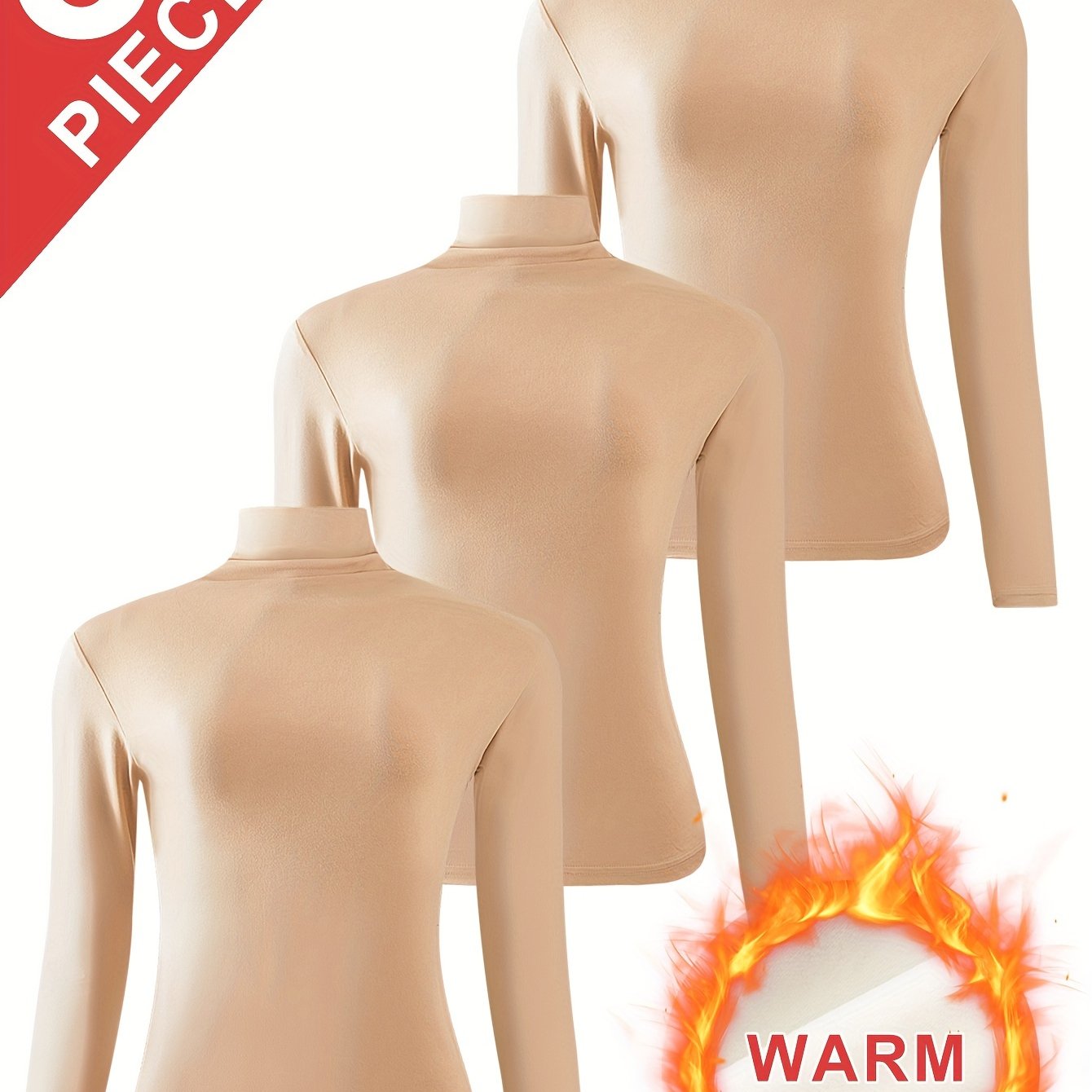[3pcs Women'S Thermal Base Layer Tops] 3-Pack Women'S Thermal Base Layer Tops, Polyester Knit Warm Half-Turtleneck Shirts for Autumn and Winter