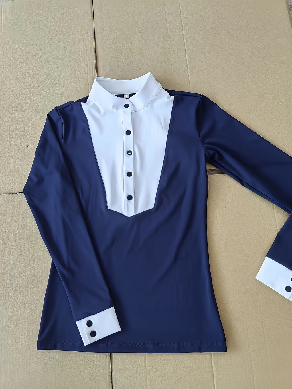 Maglia Equestre Donna Maniche Lunghe - Elastica Slim Fit con Collo Alto