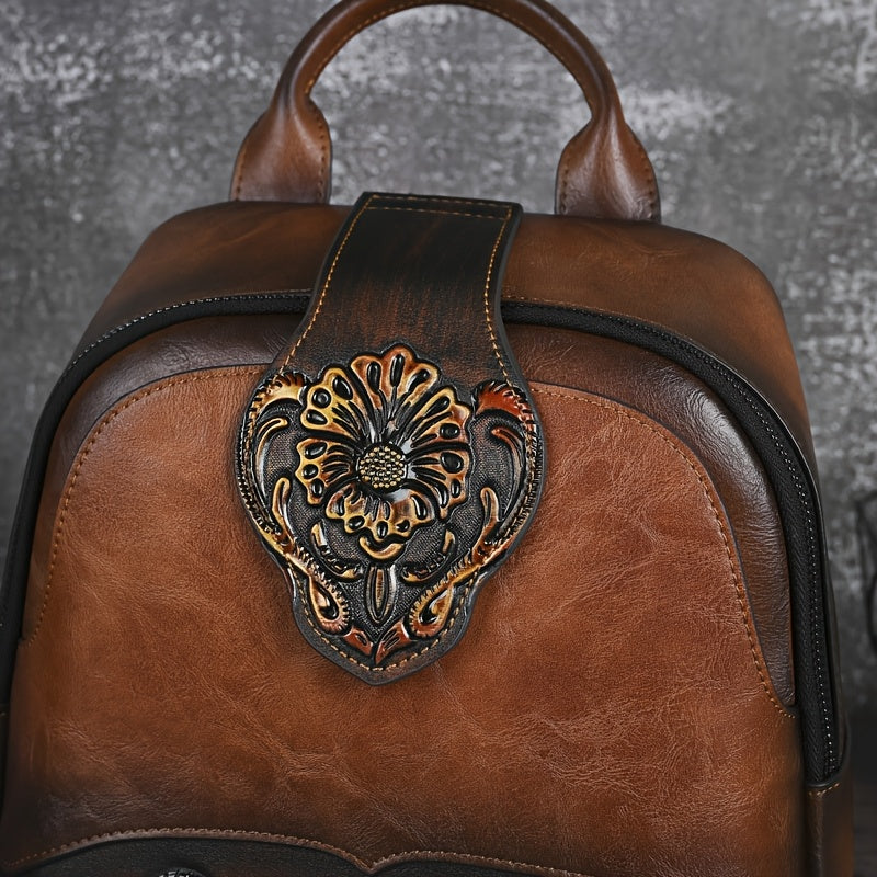 Women's Vintage Western Boho Backpack - Large Capacity Handbag with Floral & Lace-like Paisley Print, Adjustable Shoulder Straps, Golden-Tone Hardware (Coffee/Dark Brown/Tortoiseshell),, Travel