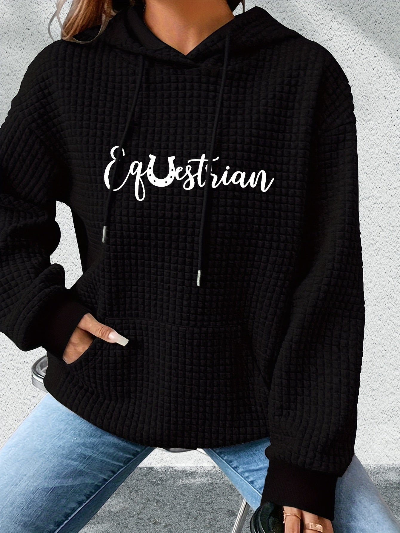 Women's Hoodie - Black with White Cursive Lettering - Hooded Sweatshirt for Horseback Riding, Fall/Winter Casual Pullover - Machine Washable Apparel for Riding Lessons, Shows & Casual Attire, Horse Accessories, Fall Winter We