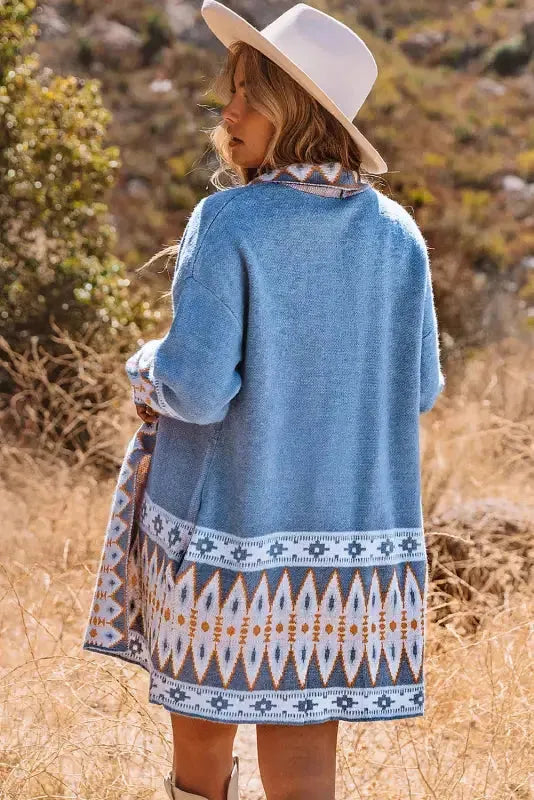 Blue Aztec Knit Duster Cardigan